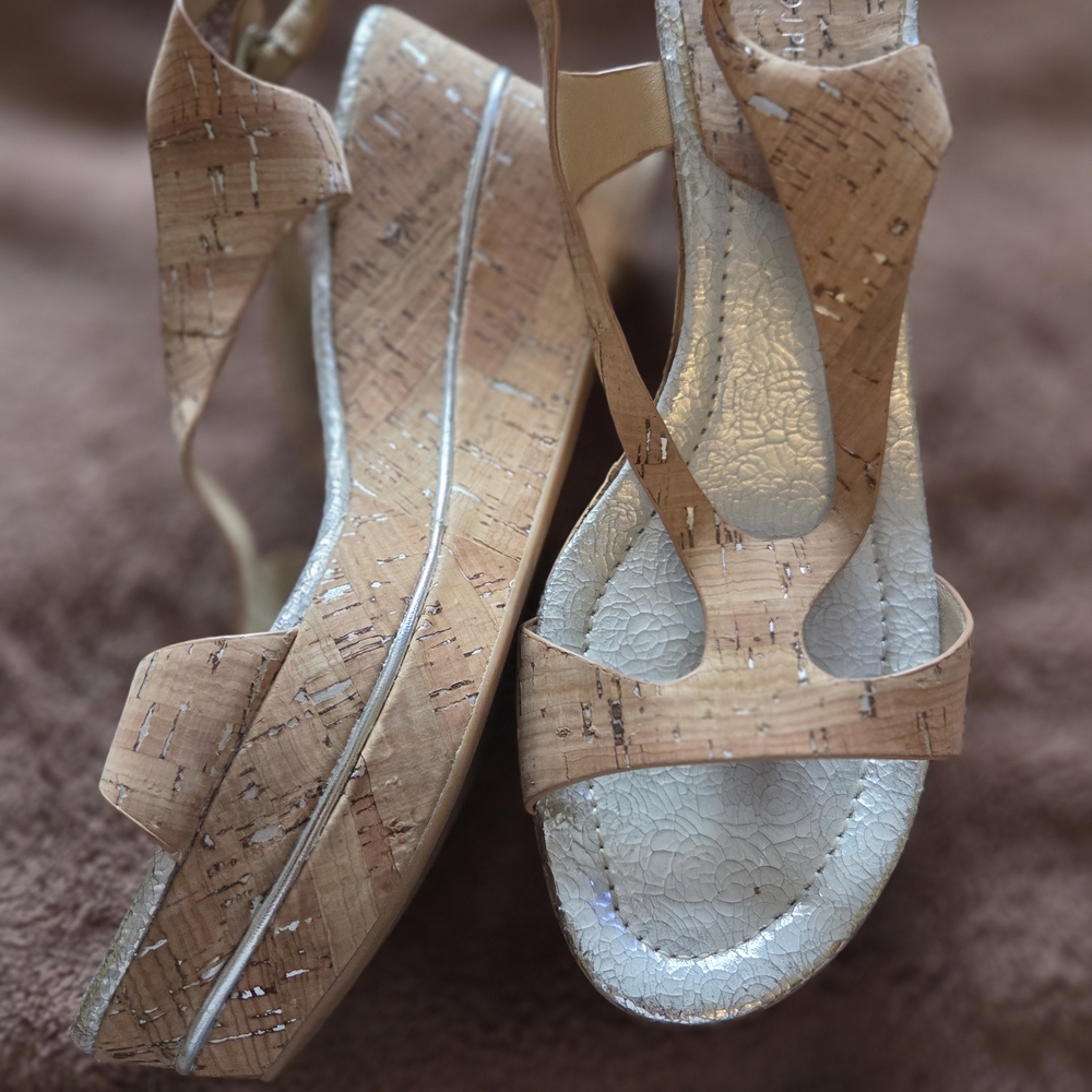 Donald J. Pliner Cork Leather Slingback Wedge Sandals in Natural sz 10